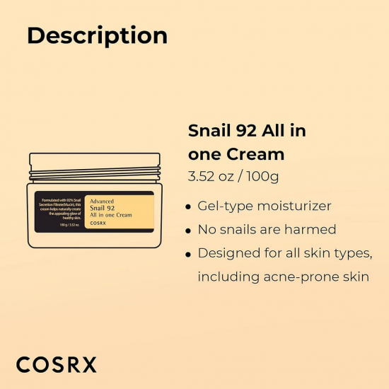 COSRX ADVANCED SNAIL 92 ALL IN ONE CREAM 100Gكوسركس كريم خلاصة الحلزون المطور 92 الكل في واحد