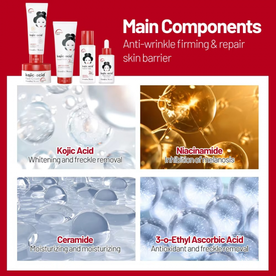مجموعة حمض الكوجيك الكورية لتفتيح البشرة وتنعيمها ومقاومة التجاعيد وعلاج حب الشباب