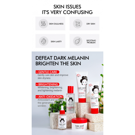مجموعة حمض الكوجيك الكورية لتفتيح البشرة وتنعيمها ومقاومة التجاعيد وعلاج حب الشباب