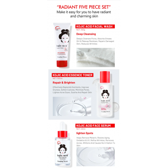 مجموعة حمض الكوجيك الكورية لتفتيح البشرة وتنعيمها ومقاومة التجاعيد وعلاج حب الشباب