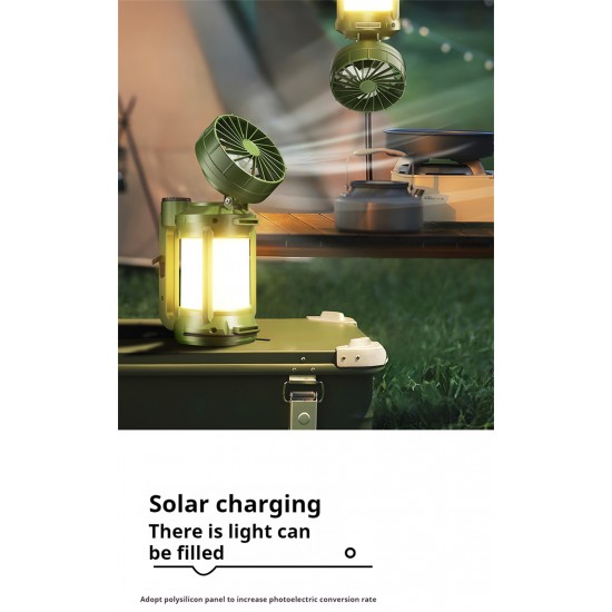 كشاف وشاحن موبايل ومروحة للرحلات والسفارى يعمل بالطاقة الشمسية