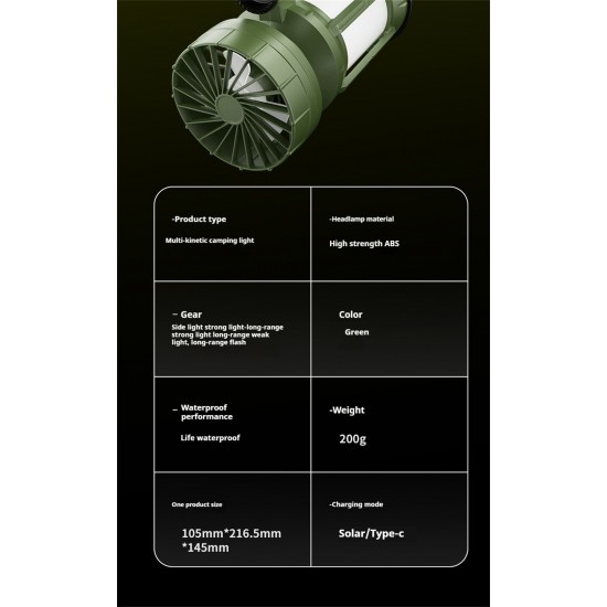 كشاف وشاحن موبايل ومروحة للرحلات والسفارى يعمل بالطاقة الشمسية
