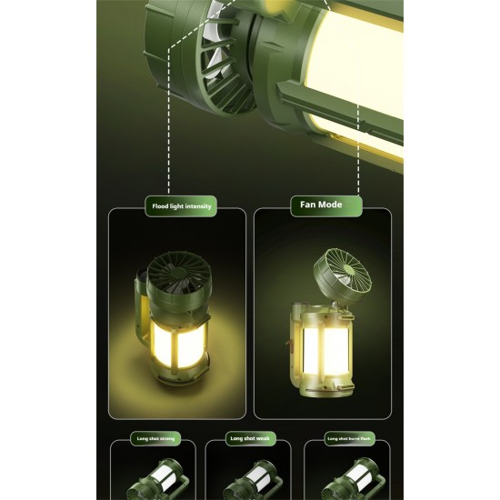 كشاف وشاحن موبايل ومروحة للرحلات والسفارى يعمل بالطاقة الشمسية