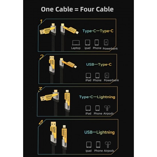 كابل شاحن USB متعدد 15 سم شحن سريع 65 واط 3 في 1 Lightning Type C Micro USB