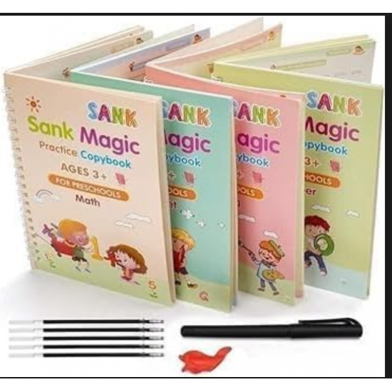 عرض قطعتين دفتر تدريبات سحرية من سانك 4 كتب 10 عبوات اعادة تعبئة قلم 1 مقبض