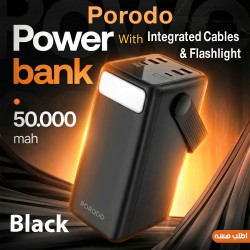 Porodo Power Bank 50000mAh with Integrated Cables Flashlight Black