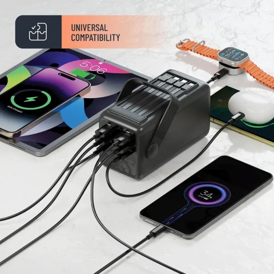 Porodo Power Bank 50000mAh with Integrated Cables Flashlight Black