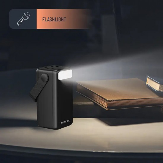 Porodo Power Bank 50000mAh with Integrated Cables Flashlight Black