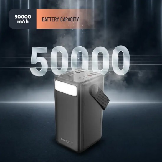 Porodo Power Bank 50000mAh with Integrated Cables Flashlight Black