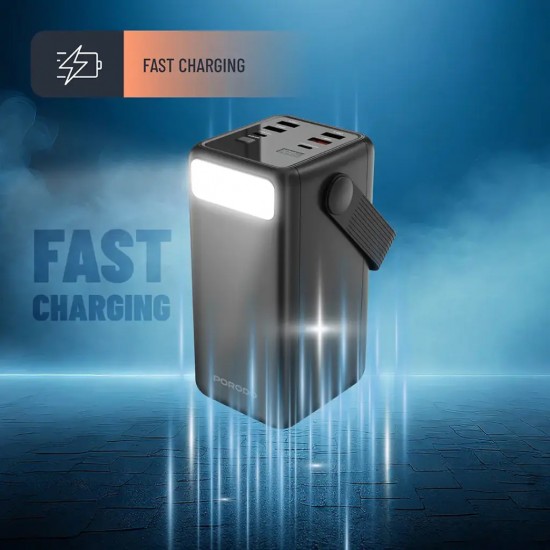 Porodo Power Bank 50000mAh with Integrated Cables Flashlight Black