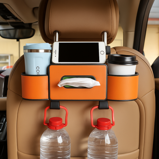 منظم لمقعد السيارة الخلفي مع حامل اكواب وصندوق مناديل